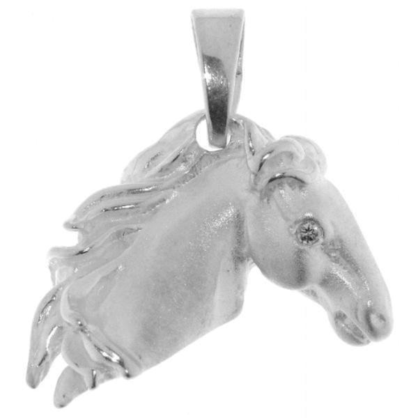 Anhänger Pferdekopf moderne Art echt Silber mattiert - poliert mit Zirkoniaauge