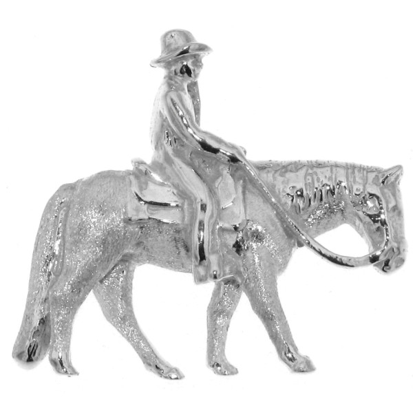 Anhänger Reiter auf Pferd Western Pleasure echt Silber mattiert - poliert