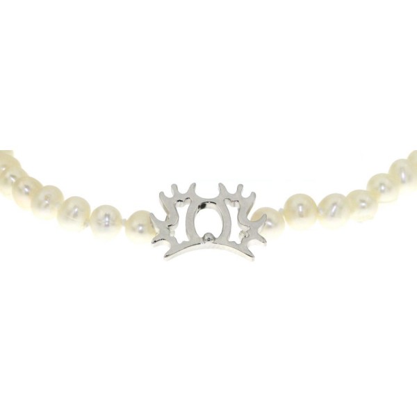 Perlcollier echte weiße Perlen mit Trakehner-Brandzeichen massiv echt Silber