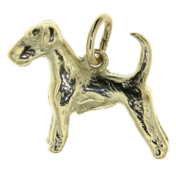 Anhänger Airedale-Terrier mit unkupierter Rute Hund massiv echt Gold