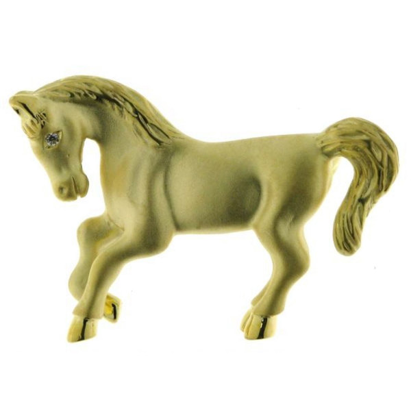 Anhänger Pferd echt Silber goldplattiert mattiert-poliert mit Zirkonia Auge