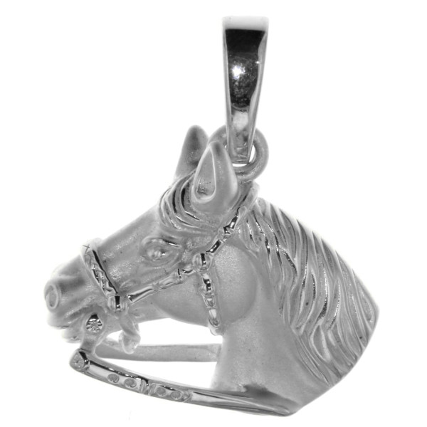 Anhänger Pferdekopf mit Zaumzeug mattiert-poliert schwer massiv echt Silber