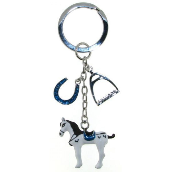 Schlüsselanhänger mit Pferd - Schimmel - 3-teilig Metall mit Lack
