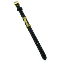 Trensenarmband schwarz Leder Metall goldfarben Trensenarmband schwarz Leder Metall goldfarben