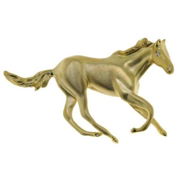 Anhänger schwungvolles Pferd echt Gold mattiert - poliert mit Brillantauge