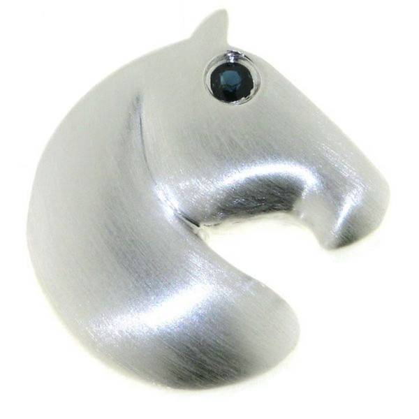 Anhänger Pferdekopf modern echt Silber mattiert mit Saphir Auge
