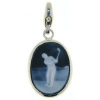 Achatgemme Motiv Golfspieler Anhänger mit Karabiner in massiver Fassung aus 925/- Silber Achatgemme Motiv Golfspieler Anhänger mit Karabiner in massiver Fassung aus 925/- Silber