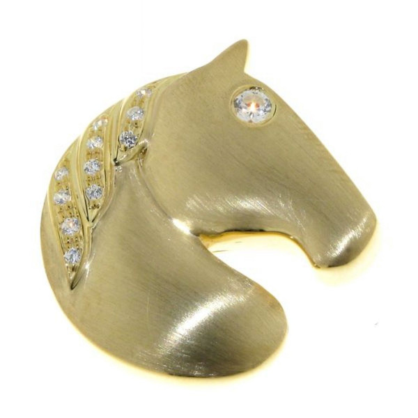 Anhänger Pferdekopf modern echt Silber goldplattiert mit Zirkonia