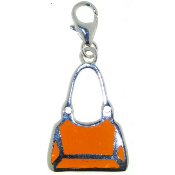 Charm Tasche echt Silber mit orange-farbenem Lack